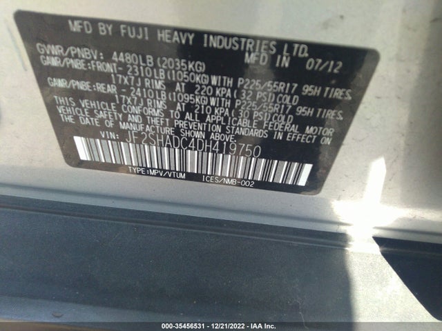 2013 SUBARU FORESTER 2.5X PREMIUM VIN: JF2SHADC4DH419750