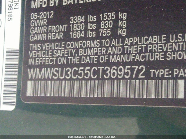 Mini COOPER HARDTOP 2012 WMWSU3C55CT369572 Image 9