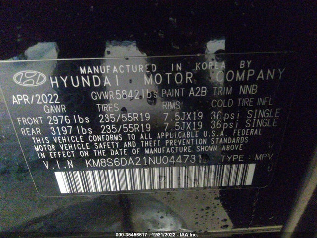 2022 Hyundai Santa Fe, VIN: KM8S6DA21NU044731