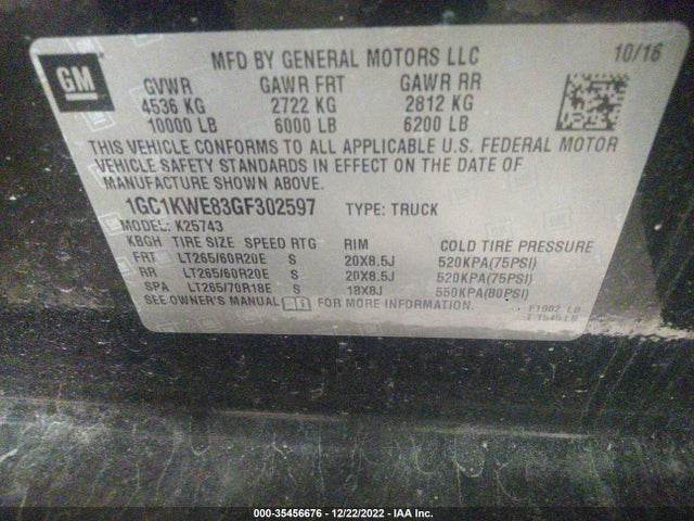 2016 Chevrolet Silverado 2500, VIN: 1GC1KWE83GF302597