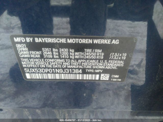 5UX53DP01N9J31384 BMW X3 Xdrive30i