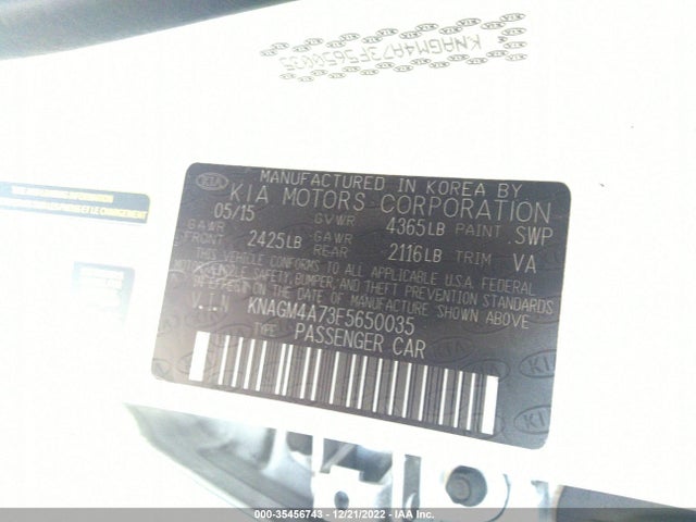 KIA Optima Lx 2015 KNAGM4A73F5650035 Image 10