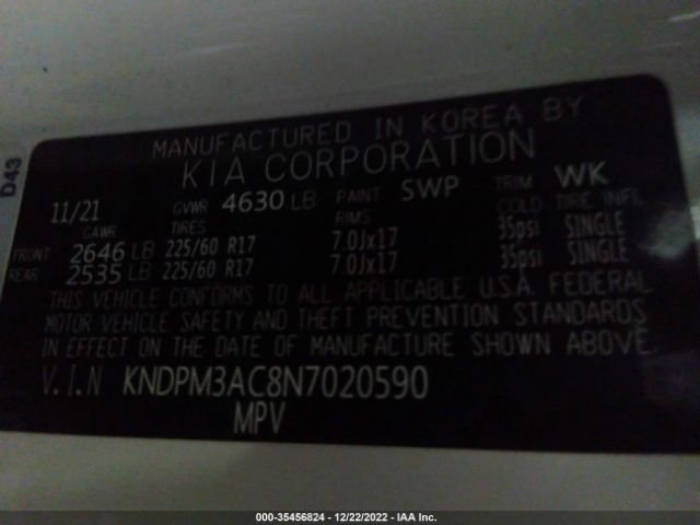 KNDPM3AC8N7020590 KIA Sportage Lx