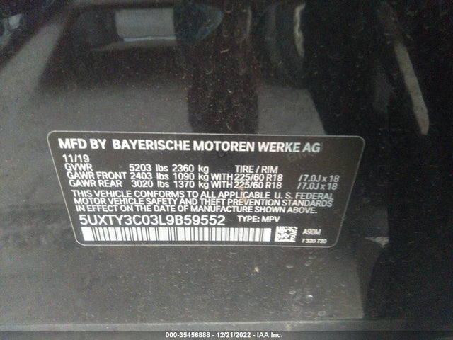 2020 BMW X3, VIN: 5UXTY3C03L9B59552
