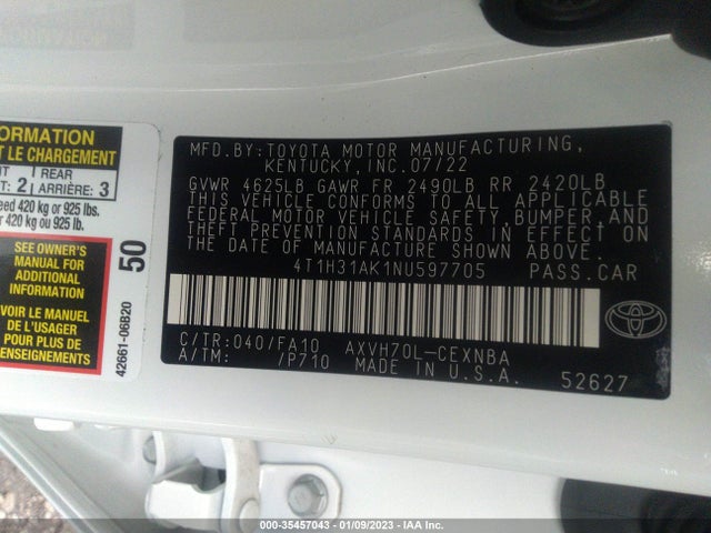 2022 Toyota Camry, VIN: 4T1H31AK1NU597705