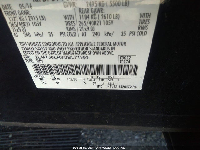Lincoln Mkx Reserve 2016 2LMTJ6LR0GBL71353 Image 10