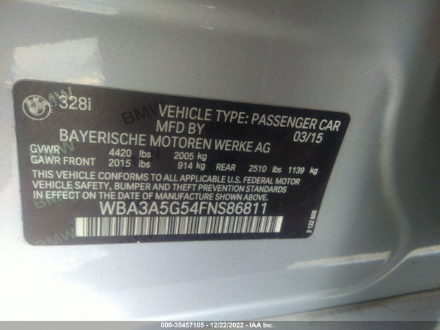 2015 BMW 3 Series, VIN: WBA3A5G54FNS86811