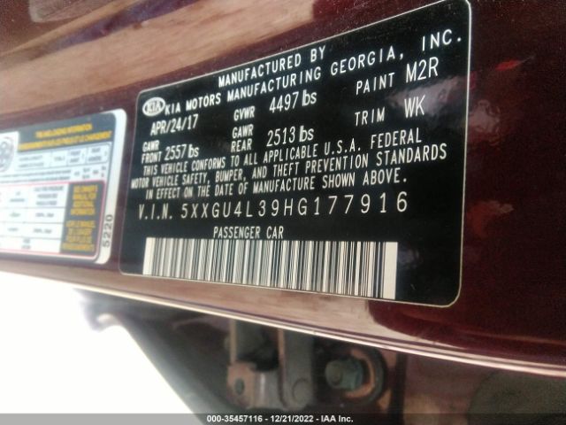 5XXGU4L39HG177916 KIA OPTIMA EX