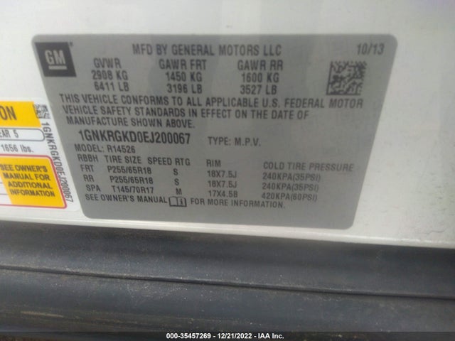 Chevrolet Traverse Lt 2014 1GNKRGKD0EJ200067 Image 9