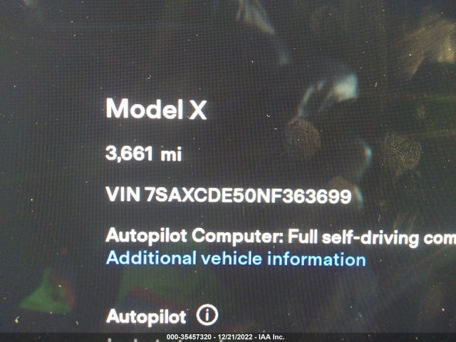 2022 Tesla Model X, VIN: 7SAXCDE50NF363699