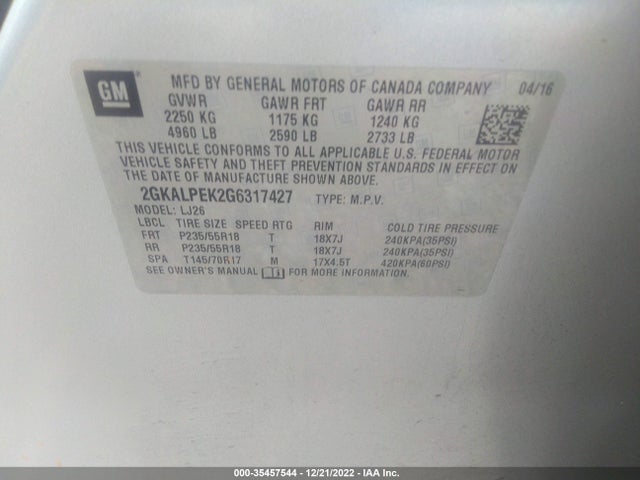 GMC Terrain Slt 2016 2GKALPEK2G6317427 Image 9