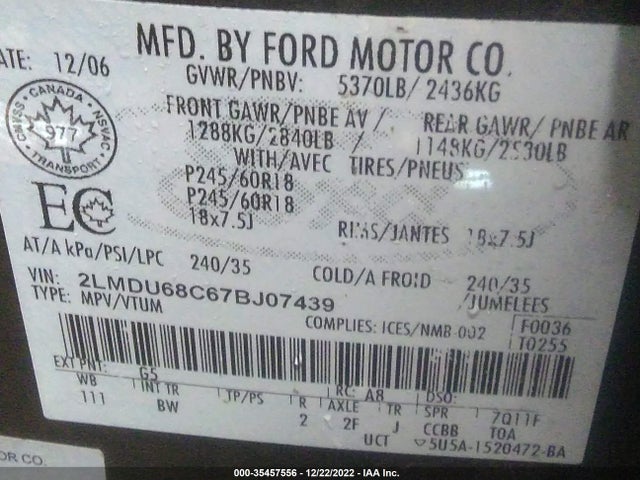 Lincoln MKX 2007 2LMDU68C67BJ07439 Image 10