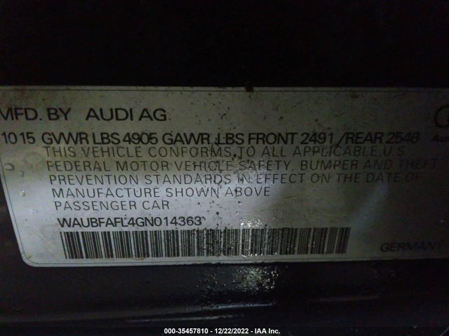 2016 Audi A4, VIN: WAUBFAFL4GN014363