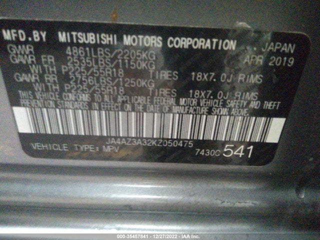 JA4AZ3A32KZ050475 Mitsubishi Outlander Es/se/sel/le