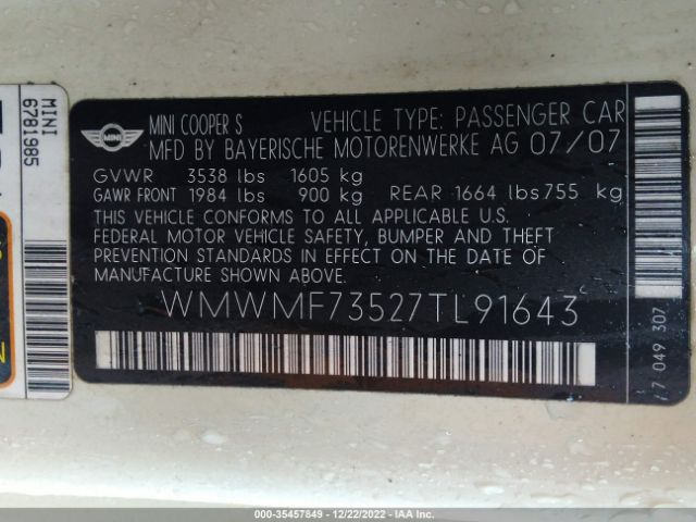 WMWMF73527TL91643 Mini COOPER HARDTOP