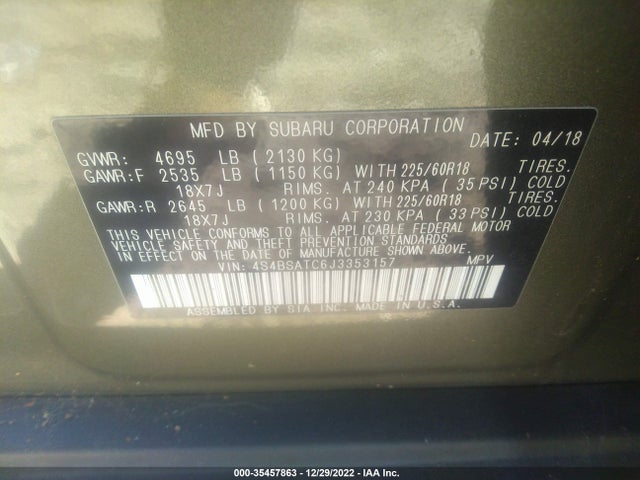 2018 Subaru Outback, VIN: 4S4BSATC6J3353157