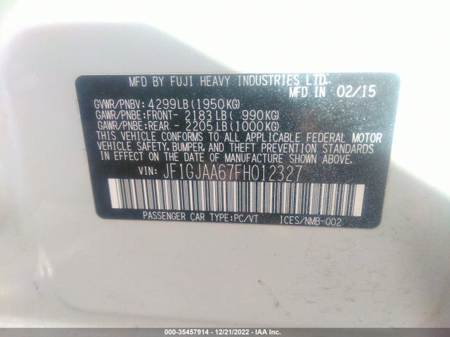 Subaru IMPREZA SEDAN 2015 JF1GJAA67FH012327 Image 10