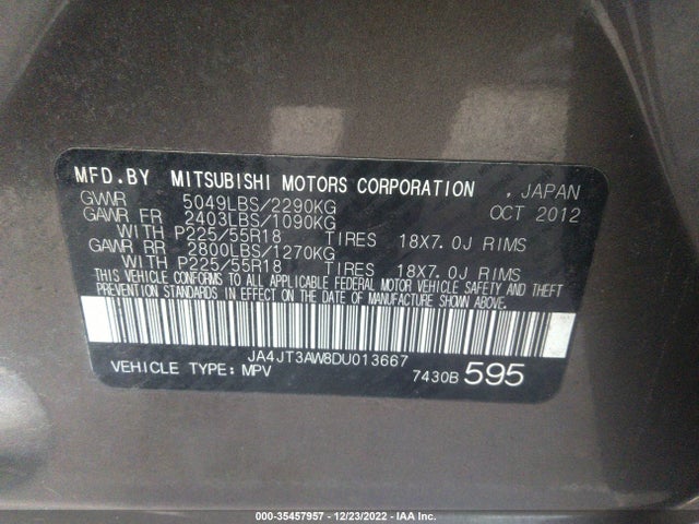 2013 MITSUBISHI OUTLANDER SE VIN: JA4JT3AW8DU013667
