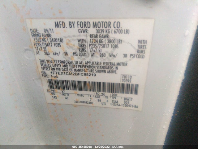 2011 FORD F-150 XL/STX/XLT VIN: 1FTEX1CM2BFC95219