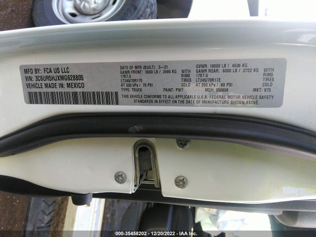 2021 Ram 2500, VIN: 3C6UR5HJXMG628805