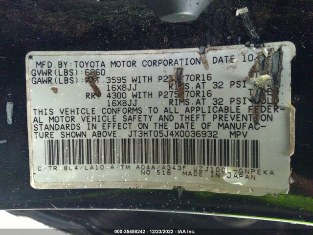 1999 TOYOTA LAND CRUISER VIN: JT3HT05J4X0036932