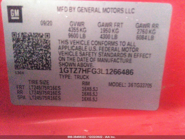 2020 GMC Savana, VIN: 1GTZ7HFG3L1266486