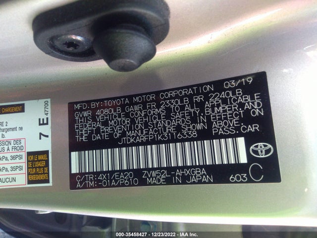 2019 Toyota Prius, VIN: JTDKARFP1K3116338