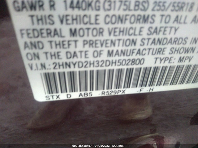 2013 ACURA MDX TECH PKG VIN: 2HNYD2H32DH502800