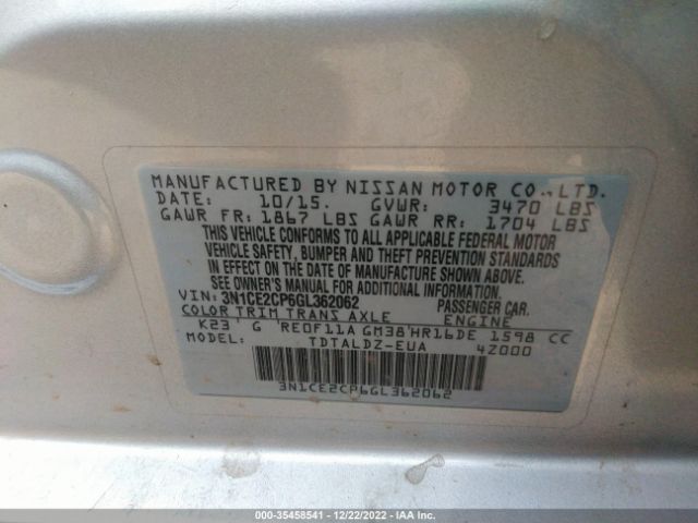 3N1CE2CP6GL362062 Nissan Versa Note S/s Plus/sv/sr/sl