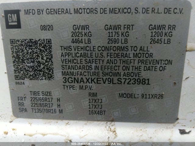 Chevrolet EQUINOX LT 2020 3GNAXKEV9LS723981 Image 9