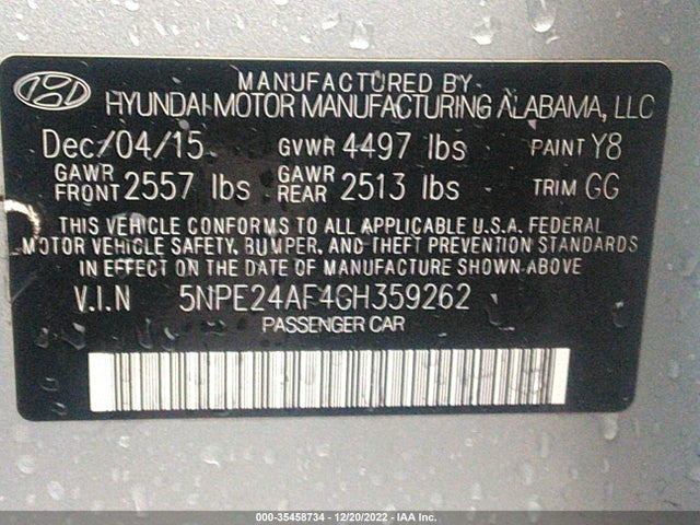 Hyundai Sonata 2.4l Se 2016 5NPE24AF4GH359262 Image 9