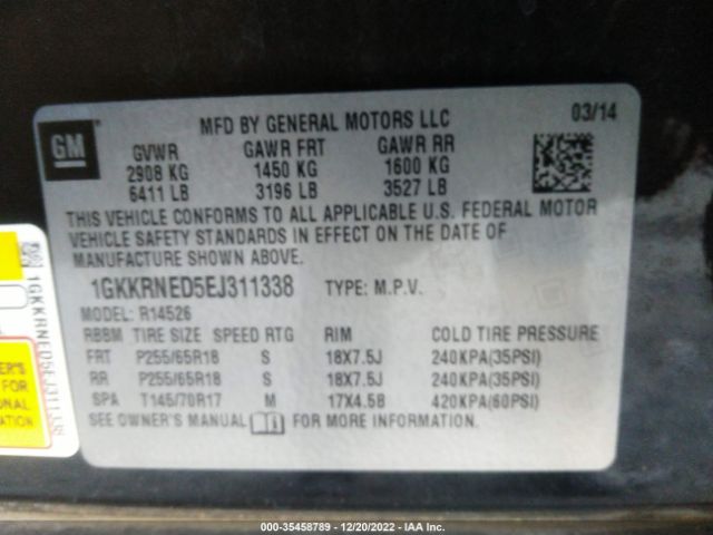 1GKKRNED5EJ311338 GMC ACADIA SLE