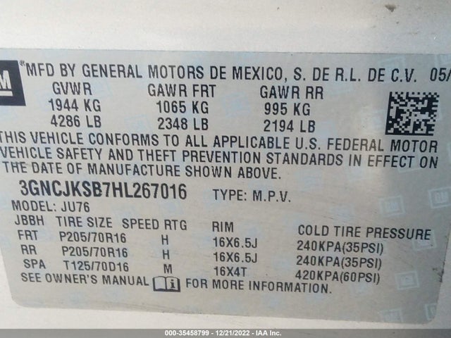 Chevrolet TRAX LS 2017 3GNCJKSB7HL267016 Image 9