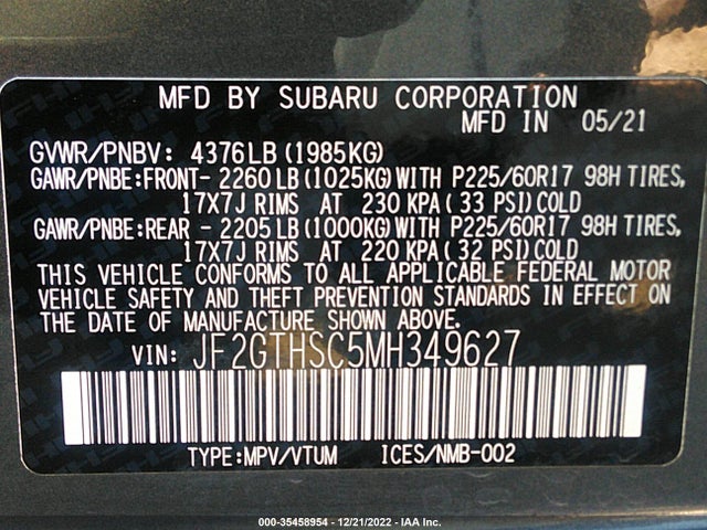 Subaru Crosstrek Sport 2021 JF2GTHSC5MH349627 Image 10
