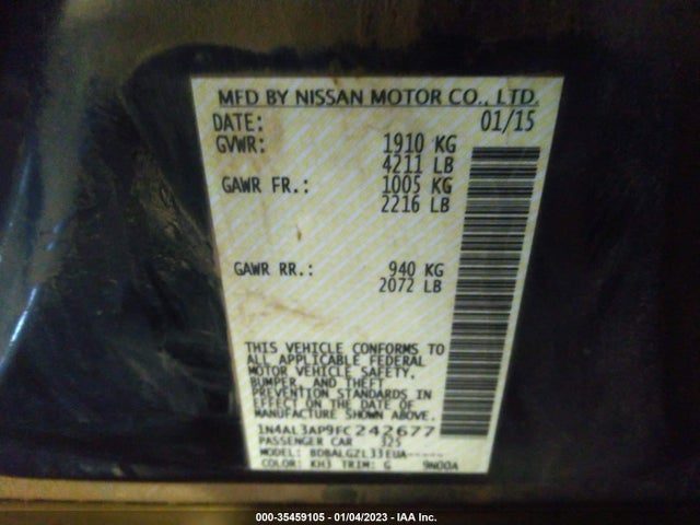 2015 NISSAN ALTIMA 2.5 VIN: 1N4AL3AP9FC242677