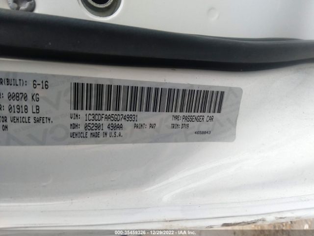 1C3CDFAA5GD749931 Dodge DART SE