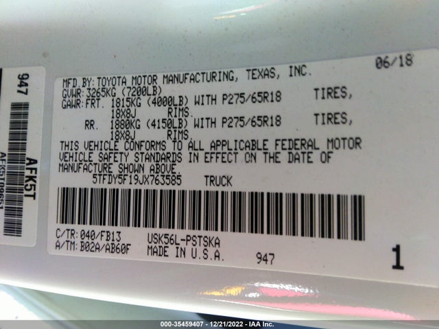 2018 Toyota Tundra, VIN: 5TFDY5F19JX763585