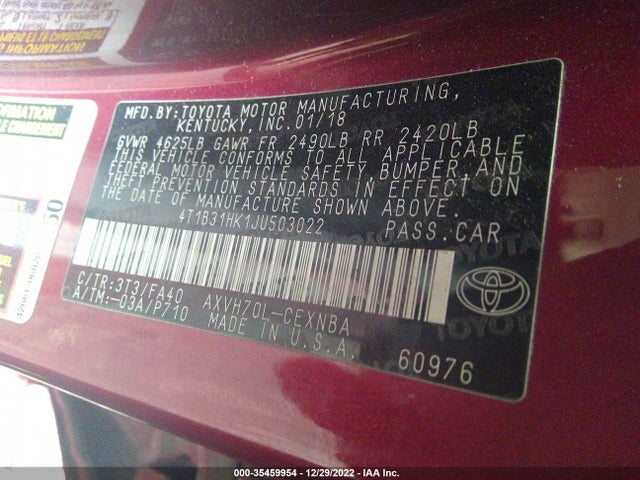 2018 Toyota Camry, VIN: 4T1B31HK1JU503022