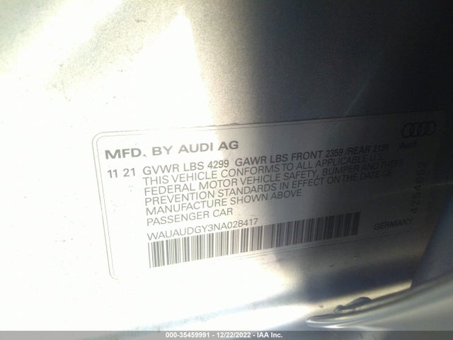 WAUAUDGY3NA028417 Audi A3 Sedan Premium