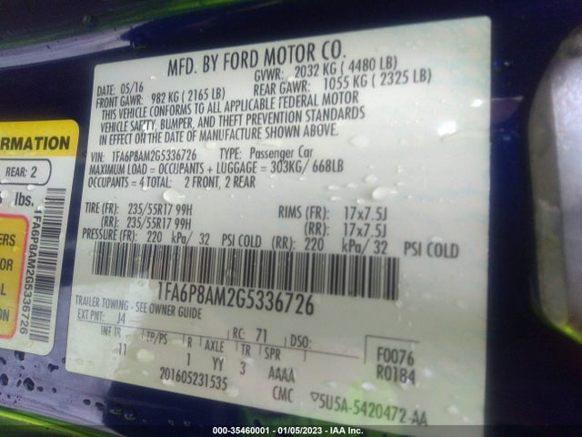 2016 Ford Mustang, VIN: 1FA6P8AM2G5336726