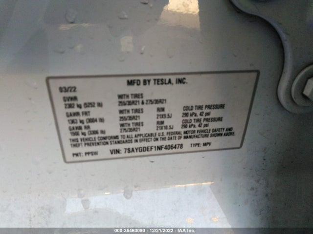Tesla Model Y Performance 2022 7SAYGDEF1NF406478 Image 9