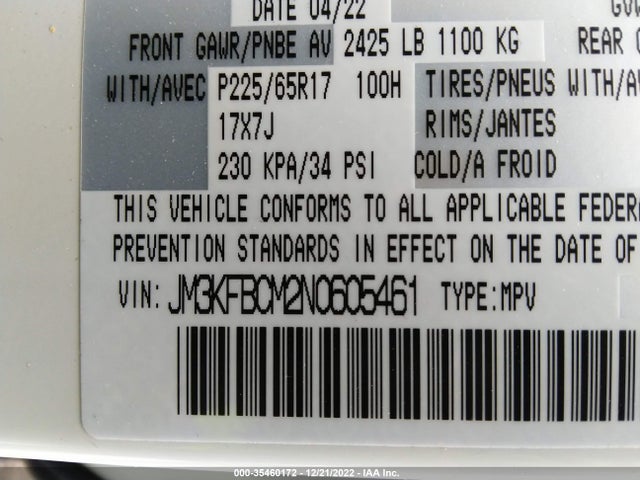 2022 Mazda CX-5, VIN: JM3KFBCM2N0605461