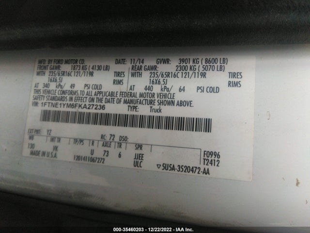 2015 Ford Transit, VIN: 1FTNE1YM6FKA27236