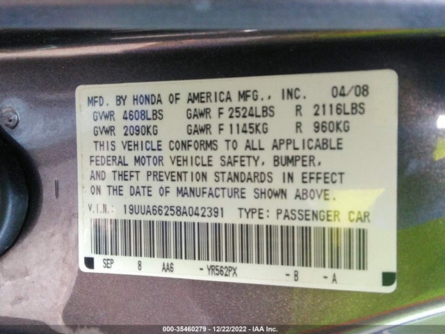 Acura TL 2008 19UUA66258A042391 Image 10