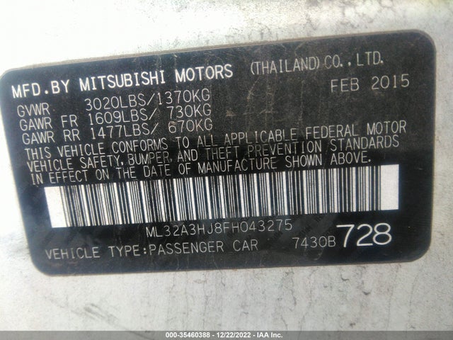 Mitsubishi Mirage 2015 ML32A3HJ8FH043275 Image 10