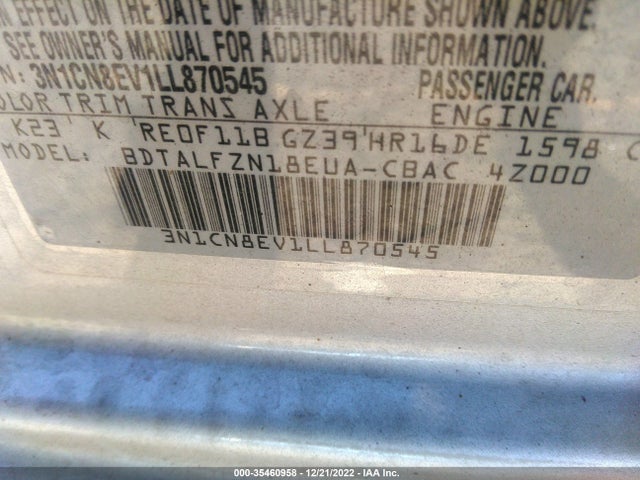2020 Nissan Versa, VIN: 3N1CN8EV1LL870545