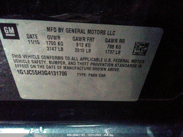 2016 Chevrolet Sonic, VIN: 1G1JC5SH3G4131706