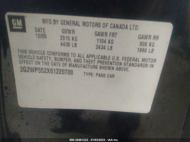 2006 PONTIAC GRAND PRIX VIN: 2G2WP552X61220700