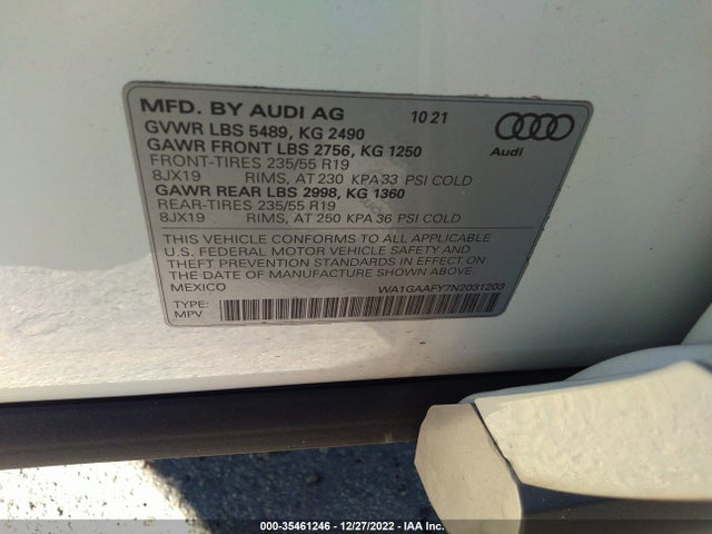 2022 Audi Q5, VIN: WA1GAAFY7N2031203