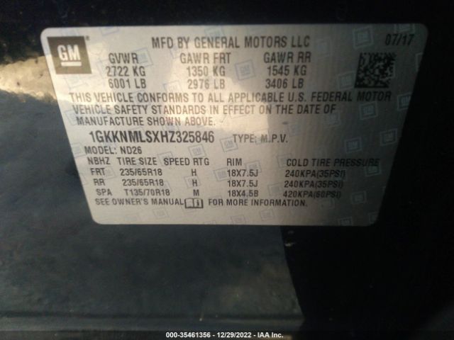 1GKKNMLSXHZ325846 GMC ACADIA SLT